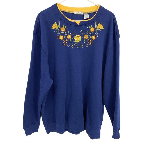 Grandmacore Hasting & Smith Floral Embroidered Crewneck Pullover Sweatshirt 2XL - Picture 1 of 5